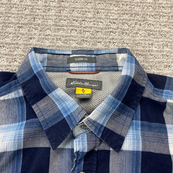 Eddie Bauer Plaid Shirt Men Medium M Blue Button Up Classic Fit Casual Polo - Picture 5 of 9
